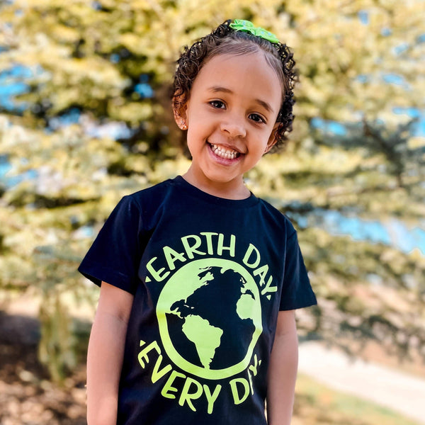 Earth Day Every Day Black Tee with Neon Green