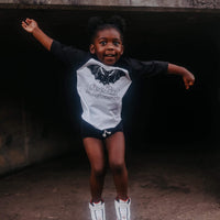 Feelin’ Fangtastic Bat Black and white raglan